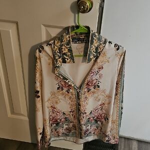 SHEIN Green and Gold Floral Top